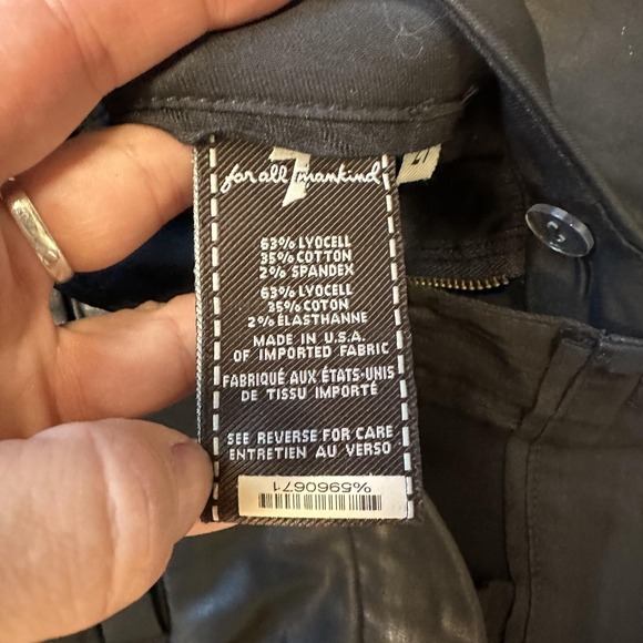 7 For All Mankind Pants Womens 27 Black Coated Faux Leather Tapered Ankle Slim - Picture 6 of 16